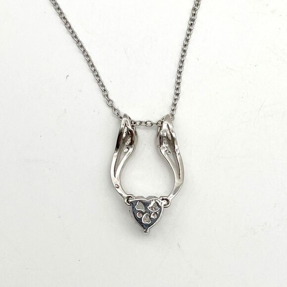 Guardian Angel Wings Austrian Crystal Heart  Pendant Necklace 925 Silver 17” - Picture 3 of 5